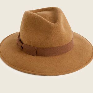 NWT J.Crew Felted 100% Wool Western with Grosgrain Trim Fedora Hat Honey Brown